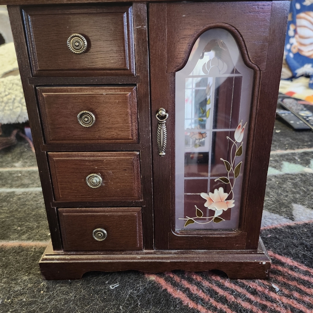 Vintage Wooden Jewelry Box with Floral Design